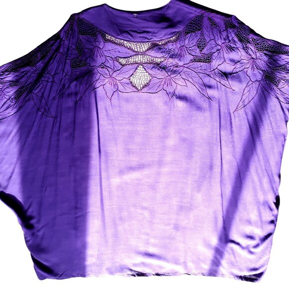 Red Threads Women 1X Purple Kimono 3 Piece Skirt Set Embroidered Vintage NOS - Picture 3 of 16